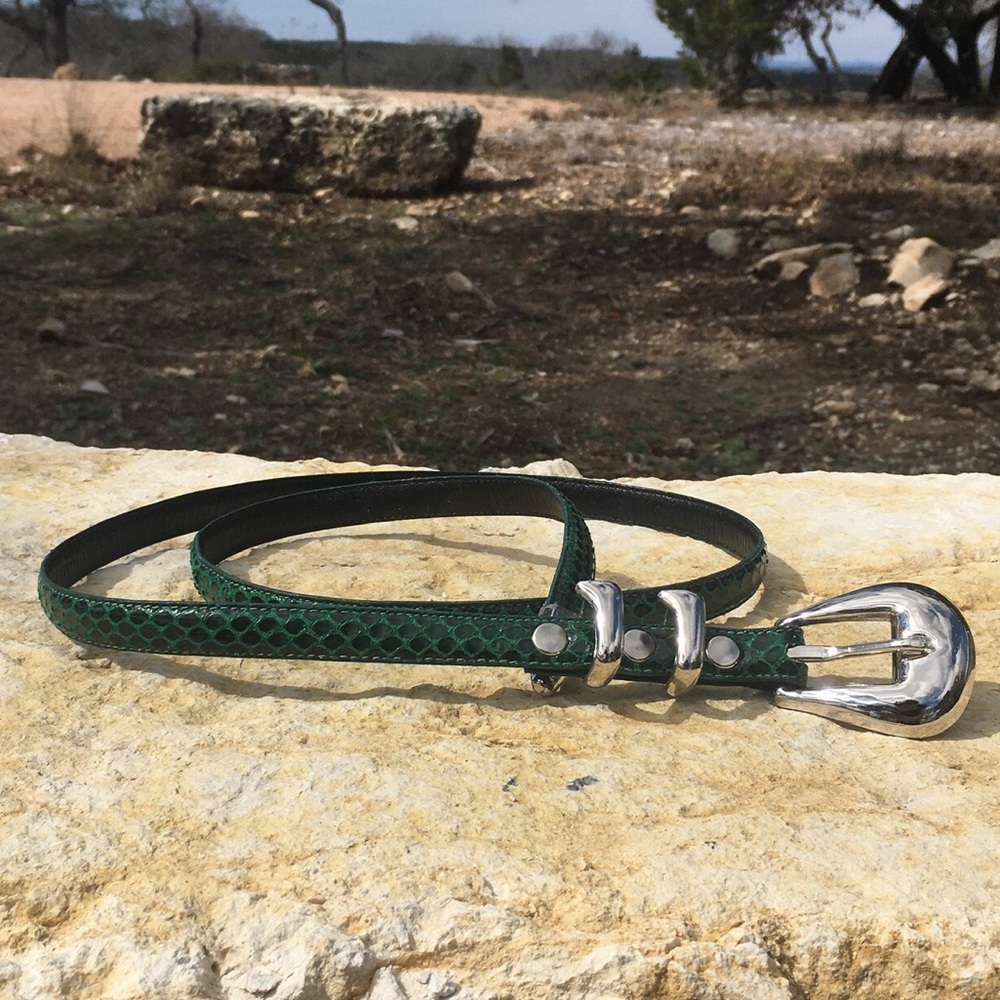 Green Thin Belt. Genuine Snake Skin and Leather